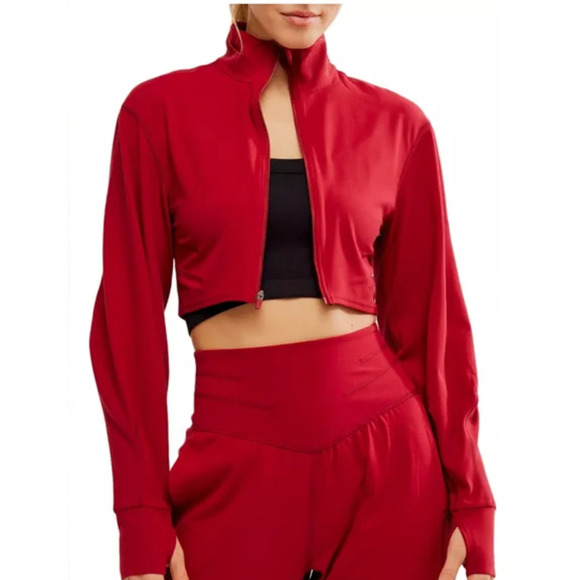 (S) NWOT $108 Free People‎ Never Better Structured Zip-Up Jacket Crimson - Picture 4 of 10